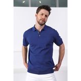 Ferraro Indigo Polo Yaka Düz Renk Erkek Pamuk Triko T-Shirt - 4 XL - İndigo