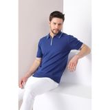 Ferraro Indigo Yaka Şerit Fermuarlı Erkek Pamuk Triko T-Shirt - XL - İndigo