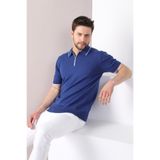 Ferraro İndigo Yaka Şerit Fermuarlı Erkek Pamuk Triko T-Shirt