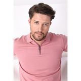 Ferraro K.gül Polo Yaka Fermuarlı Erkek Pamuk Triko T-Shirt - XXL - Pembe