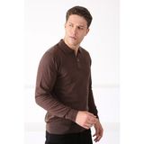 Ferraro Kahve Polo Yaka Fermuarlı Erkek Pamuk Kazak - 2XL - Kahverengi