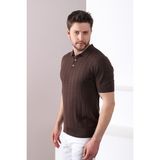 Ferraro Kahve Polo Yaka Fitilli Erkek Pamuk Triko T-Shirt - XL - Kahverengi