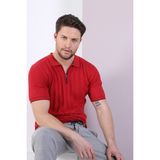 Ferraro Kırmızı Polo Yaka Fermuarlı Erkek Pamuk Triko T-Shirt
