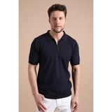 Ferraro Lacivert Polo Yaka Fermuarlı Erkek Pamuk Triko T-Shirt - XL