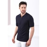 Ferraro Lacivert Polo Yaka Fermuarlı Erkek Pamuk Triko T-Shirt - XXL