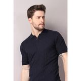 Ferraro Lacivert Polo Yaka Fermuarlı Erkek Pamuk Triko T-Shirt