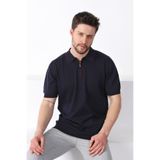 Ferraro Lacivert Yaka Şerit Fermuarlı Erkek Pamuk Triko T-Shirt