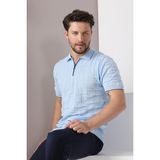 Ferraro Mavi Polo Yaka Fermuarlı Erkek Pamuk Triko T-Shirt - 13M-Mavi