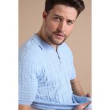 Ferraro Mavi Polo Yaka Fermuarlı Erkek Pamuk Triko T-Shirt - 3XL