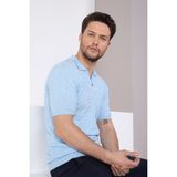 Ferraro Mavi Polo Yaka Fermuarlı Erkek Pamuk Triko T-Shirt - 4XL