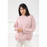 Ferraro Pembe Uzun Kollu Bisiklet Yaka Kaşmirli Oversize Kadın Triko Kazak - XS
