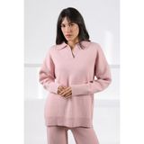 Ferraro Pembe Uzun Kollu Rahat Kesim Polo Yaka Kaşmirli Kadın Triko Kazak