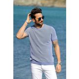 Ferraro Saks/beyaz Kuşgözü Desenli Bisiklet Yaka %100 Pamuk Erkek Triko T-shirt