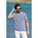 Ferraro Saks/beyaz Kuşgözü Desenli Bisiklet Yaka Erkek Triko T-Shirt - XXL - Lacivert