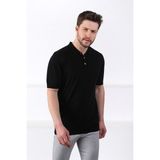 Ferraro Siyah Polo Yaka Düz Renk Erkek Pamuk Triko T-Shirt - 4 XL