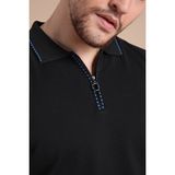 Ferraro Siyah Polo Yaka Fermuarlı Erkek Pamuk Triko T-Shirt - XL