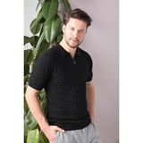 Ferraro Siyah Polo Yaka Fermuarlı Erkek Pamuk Triko T-Shirt - XXL
