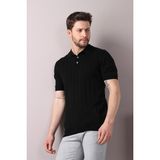 Ferraro Siyah Polo Yaka Fitilli Erkek Pamuk Triko T-Shirt