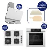 Ferre Beyaz Italıano Pızzart 3'lü Ankastre Set – 65 cm Woklu Ocak, Pizza Taşı & Küreği Hediye