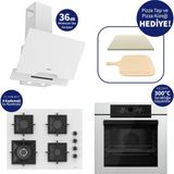 Ferre Beyaz Pızzart 3'lü Ankastre Set – 65 cm Woklu Ocak, Pizza Taşı & Küreği Hediye