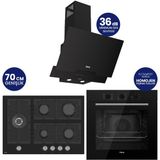 Ferre Flowart Turbolu 5 Gözlü Silentart Siyah Cam Ankastre Set QBL62CS A Enerji Sınıfı Modern Tasarım