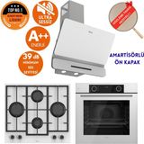Ferre Fryart & Flowart Hero Sessiz Davlumbazlı Beyaz Cam Ankastre Set ( D081-SA + LN386 + XE63CB )