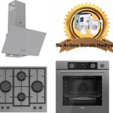 Ferre Fryart & Steamart Gri Cam Ankastre Set D088 - LN388 Döküm Izgaralı Önden Düğmeli Ocak - XE64CPR Buharli Fırın