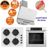 Ferre Fryart&Flowart Vavi Sessiz Davlumbaz Beyaz Cam Ankastre Set ( D081-Sa + Cs206-Fa + Xe63cb)