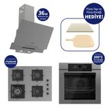 Ferre Gri Pızzart 3'lü Ankastre Set – 65 cm Woklu Ocak, Pizza Taşı & Küreği Hediye