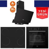Ferre Notoria Ultra Sessiz Vitroseramik Elektrikli Ankastre Set (QBL62CS + Ms 261+ D063 -Sa ) - Siyah