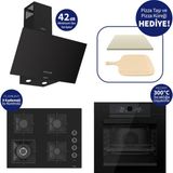 Ferre Pizzart & Fryart Siyah Ankastre Set QEP65CS+SC405-WFA+D086-SA - 65 cm Ocak