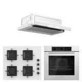 Ferre QBL62CB - SS206 -D037 60 cm Beyaz Cam Turbolu Aspiratörlü Ankastre Set - Yeni