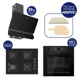 Ferre Siyah Italıano Pızzart 3'lü Ankastre Set – 65 cm Woklu Ocak, Pizza Taşı & Küreği Hediye