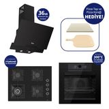 Ferre Siyah Pızzart 3'lü Ankastre Set – 65 cm Woklu Ocak, Pizza Taşı & Küreği Hediye