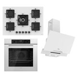 Ferre Steamart-Fryart-Sılentart Serisi Beyaz Set (SS036 + QBL63CB +D064-SA ) - Emaye Izgara - 75 cm Ocak