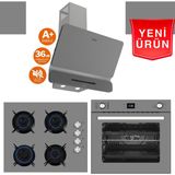 Ferre ve Afm Tech Marka /greyum Antrasit Gri Ultra Sessiz Ankastre Set( D082-SA + FM2210 + FM7710)