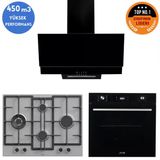 Ferre ve Afm Tech Marka Griar Turbolu Inox Siyah Dijital Ankastre Set (ED071-WFA WOK+FM7700+FM3250)