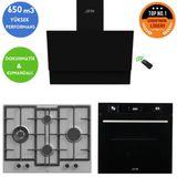 Ferre ve Afm Tech Marka Griom Turbolu Inox - Siyah Ankastre Set (ED071-WFA WOK+FM7700+FM3400)