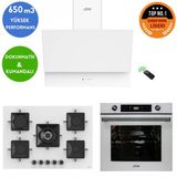 Ferre ve Afm Tech Marka / Quant 5 Gözlü Beyaz Ankastre Set ( SS036 75CM 1'wok + FM7701 + FM3401 )