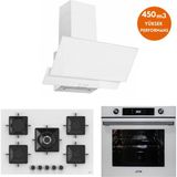 Ferre ve Afm Tech Marka / Raven 5 Gözlü Beyaz Ankastre Set ( SS036 75CM 1'wok + FM7701 + FM3301 )