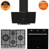 Ferre ve Afm Tech Markalı Fethy F-55 Ant.gri -Siyah Ankastre Set (ED078-WFA Wok + FM7700 + FM3250) - Antrasit - Gri
