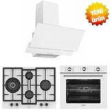 Ferre ve Afm Tech Markalı/ Magico 6+1 Turbolu Beyaz Ankastre Set (ED076-WFA Wok + FM7601 + FM3301W)