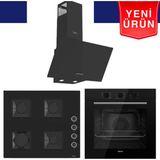 Ferre Yeni Seri Flowart Siyah Cam Ankastre Set ( QBL62CS + SS205 + D086 )