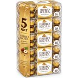 Ferrero Rocher Bütün Fındıklı ve Dolgulu Fındık Parçacıklı Sütlü Çikolata Kaplı Gofret 200 gr x 5 Adet - 60 gr