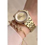 Ferrucci 1. Sınıf Çelik Gold Taşlı Şık Kadın Kol Saat+Bileklik