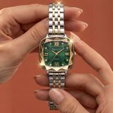 Ferrucci Bileklik Hediye Altın/metalik Yeşil Kadran Kadın Kol Saati 27MM Çelik Kordon Kesme Cam 2 Yıl Garanti - Altın - Gümüş