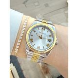 Ferrucci Büyük Rolex Kasa Takvimli Kadın Kol Saati ve Bileklik - Altın - Gümüş