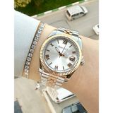 Ferrucci Büyük Rolex Kasa Takvimli Kadın Kol Saati ve Bileklik - Rose Gold - Gümüş