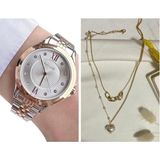 Ferrucci Çelik Taşlı Şık Kadın Kol SAATI+Çelik Kolye Hediye - Rose Gold - Gümüş