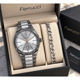 Ferrucci Füme Gümüş Renk, Şık Hediyelik Pakette Çelik Kordon Erkek Kol Saati Bileklik Hediye